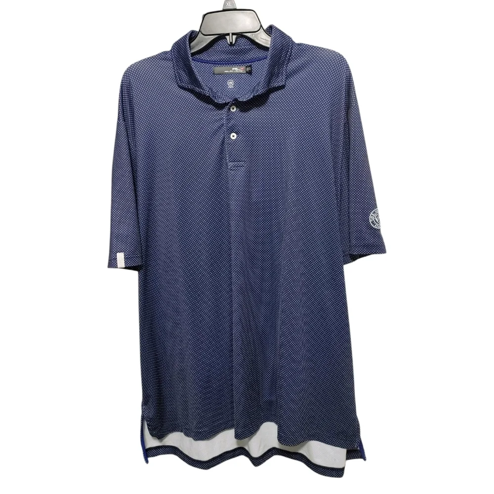 Ralph Lauren RLX Navy Polka Dot Short Sleeve Polo Shirt Mens Size Extra Large XL